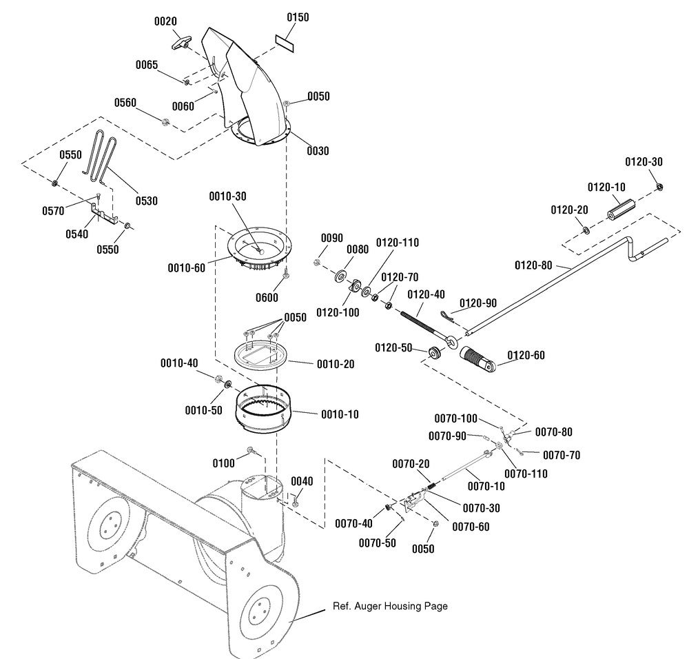 Discharge Chute Group Diagram and Parts List for 1695860-18-2830-31 2010 Briggs and Stratton Snow Blower